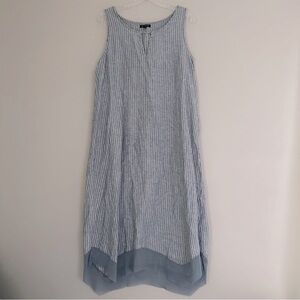 For Cynthia Striped Blue White Lagenlook Linen Blend Viscoe Blend Maxi Dress